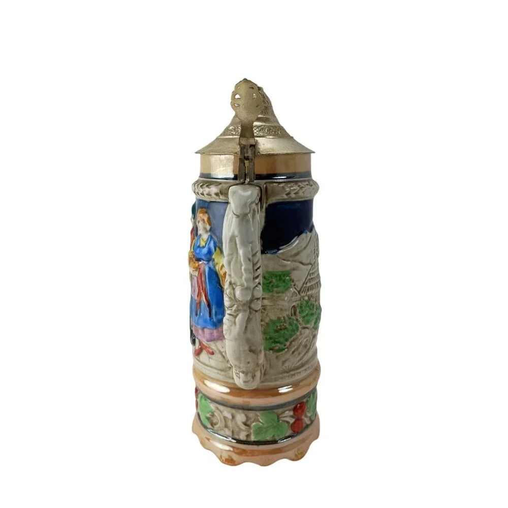 German Style Wind-Up Musical Beer Stein Mug W/Lid Vintage